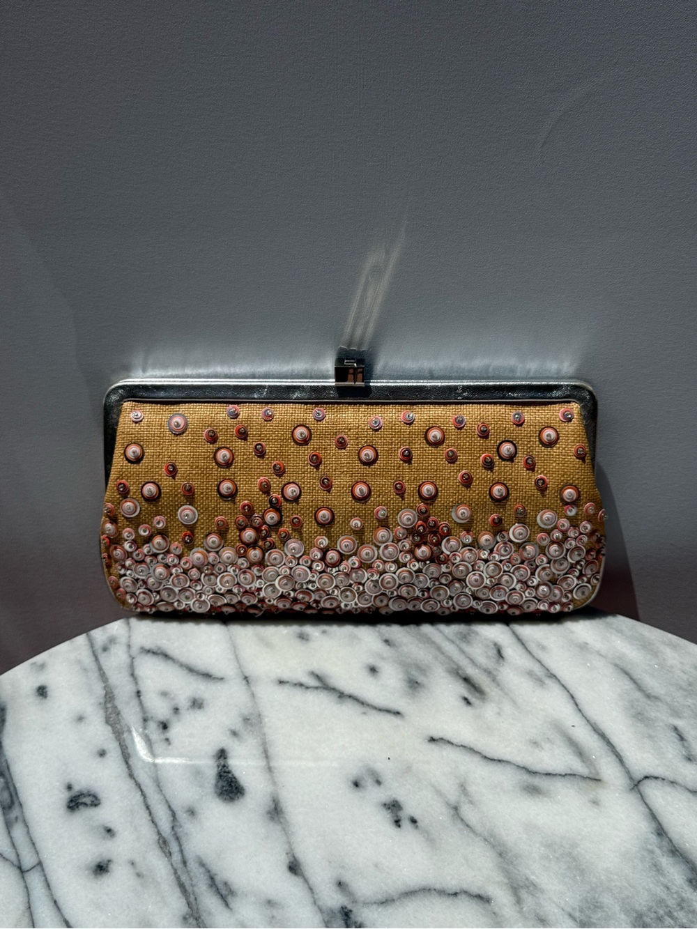 Vintage Lambertson Truex Embellished Sequin Rattan Evening Clutch